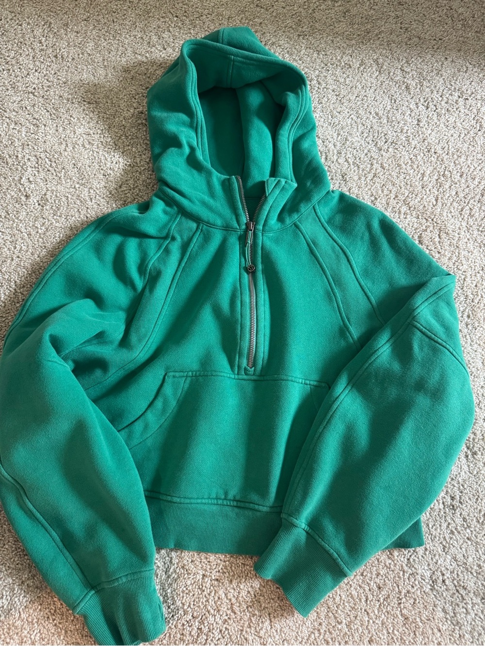 lululemon Scuba Green 1/4 zip with hood